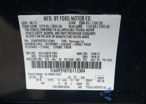 2014 Ford Taurus Limited из США, поврежденный, VIN 1FAHP2F87EG115304